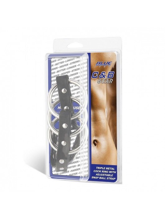 Тройное металлическое кольцо на пенис с регулируемым ремешком - BlueLine - купить с доставкой в Черкесске