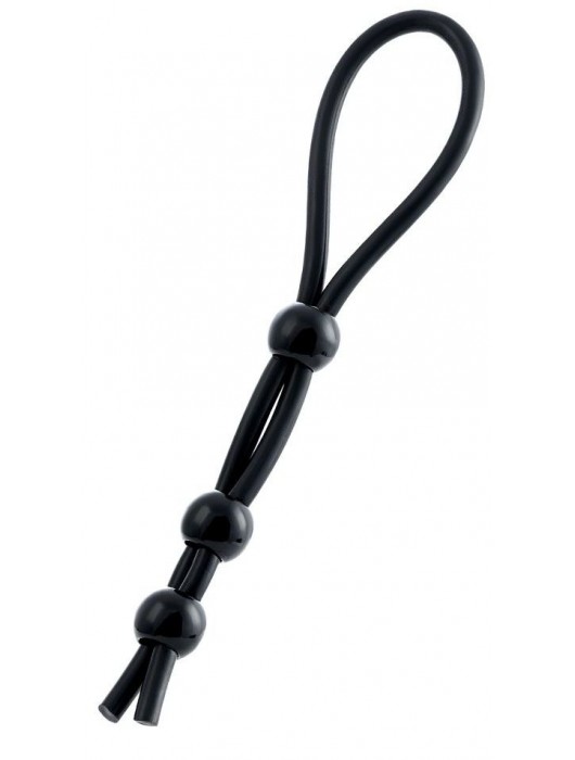 Черное лассо на пенис с тремя бусинами - A-toys - в Черкесске купить с доставкой