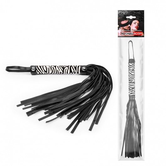 Черная многохвостовая плеть с круглой ручкой-зеброй - 39 см. - Notabu - купить с доставкой в Черкесске