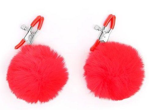 Зажимы для сосков с красным пушком - Notabu - купить с доставкой в Черкесске