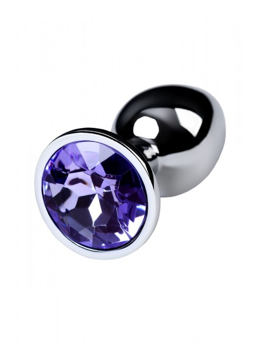 Серебристая конусовидная анальная пробка с фиолетовым кристаллом - 7 см. - ToyFa - купить с доставкой в Черкесске