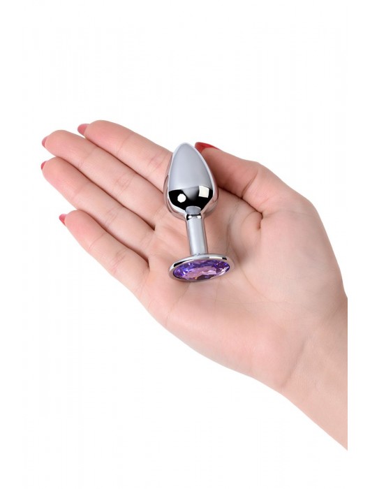 Серебристая конусовидная анальная пробка с фиолетовым кристаллом - 7 см. - ToyFa - купить с доставкой в Черкесске