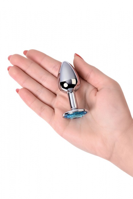Серебристая конусовидная анальная пробка с голубым кристаллом - 7 см. - ToyFa - купить с доставкой в Черкесске