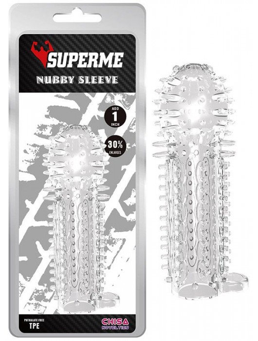 Закрытая прозрачная насадка на пенис с шипиками Nubby Sleeve - 14,5 см. - Chisa - в Черкесске купить с доставкой