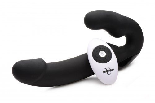 Черный безремневой страпон Urge Silicone Strap On с пультом ДУ - 24 см. - XR Brands - купить с доставкой в Черкесске