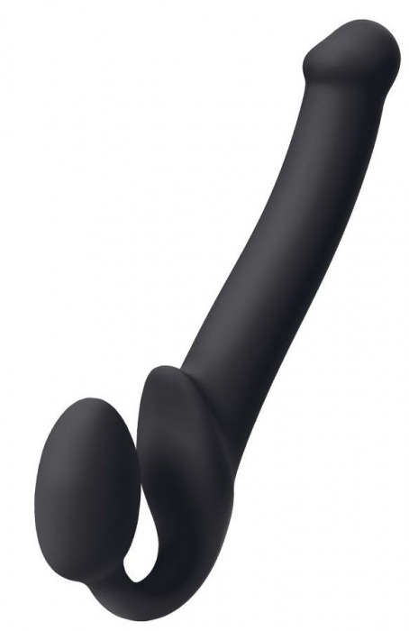 Черный безремневой страпон Silicone Bendable Strap-On M - Strap-on-me - купить с доставкой в Черкесске