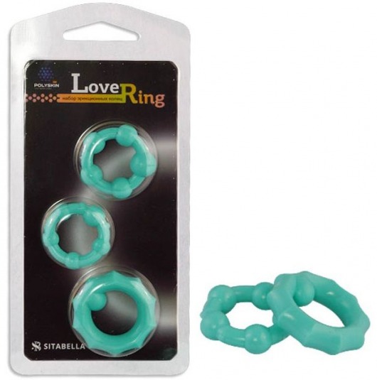 Набор из 3 бирюзовых рельефных эрекционных колец - Sitabella - в Черкесске купить с доставкой