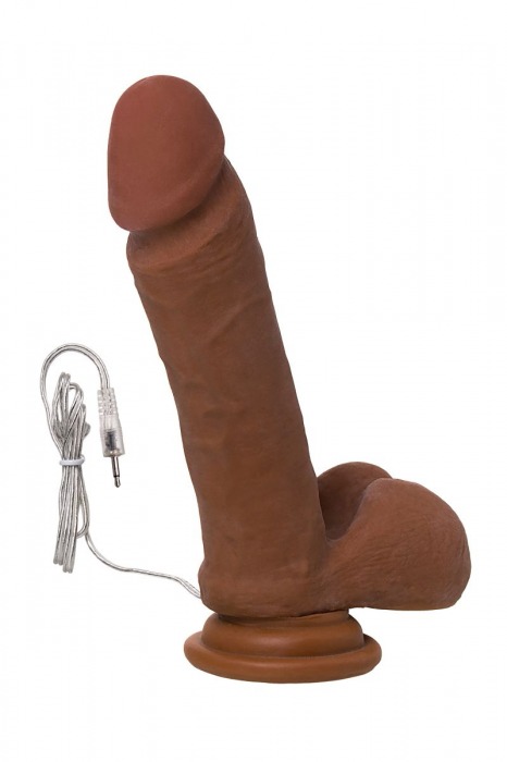 Коричневый вибратор-реалистик на присоске с пультом ДУ - 21 см. - ToyFa