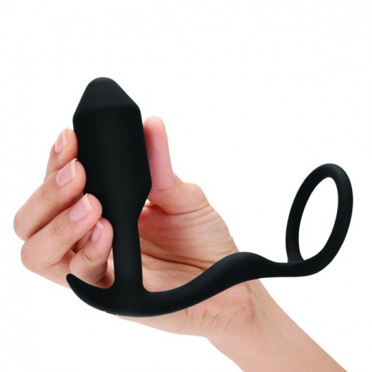 Черное эрекционное кольцо с анальным плагом Snug   Tug - b-Vibe - в Черкесске купить с доставкой