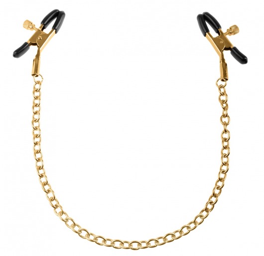 Чёрные с золотом зажимы на соски Gold Chain Nipple Clamps - Pipedream - купить с доставкой в Черкесске