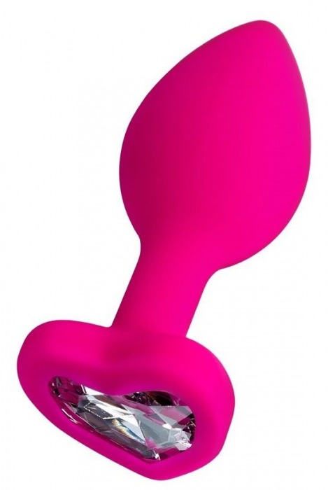 Розовая анальная втулка Diamond Heart с прозрачным кристаллом - 8 см. - ToyFa - купить с доставкой в Черкесске