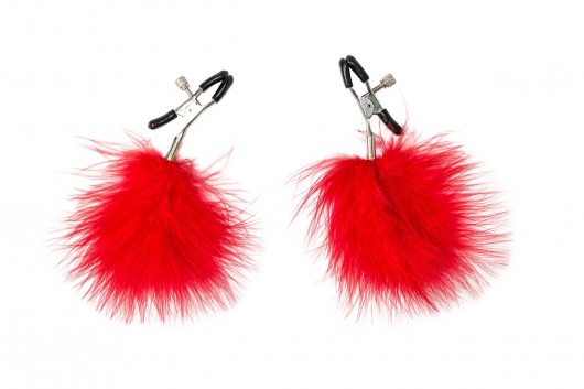 Зажимы на соски с красным пухом Euphoric - Lola Games - купить с доставкой в Черкесске