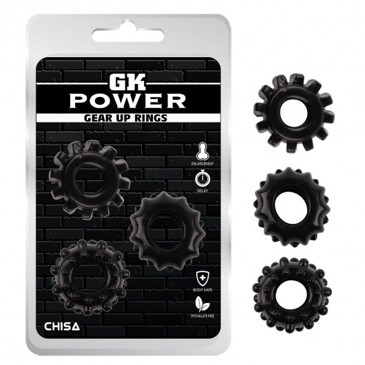 Набор из 3 черных эрекционных колец Gear Up Rings - Chisa - в Черкесске купить с доставкой