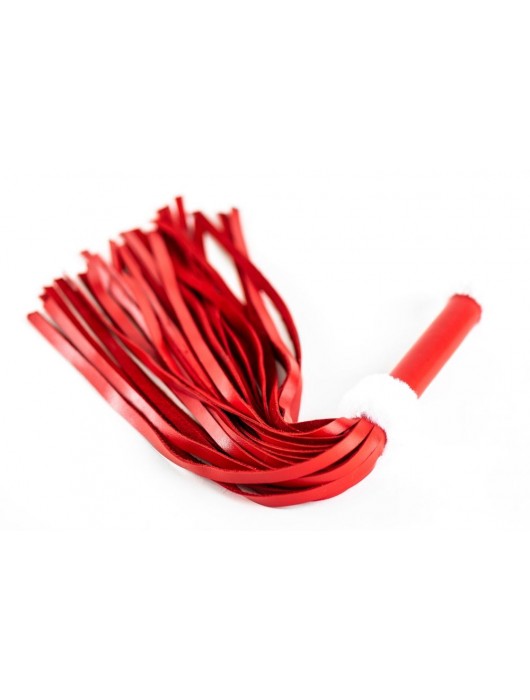 Красная плеть из натуральной кожи с белой меховой отделкой - 50 см. - БДСМ Арсенал - купить с доставкой в Черкесске