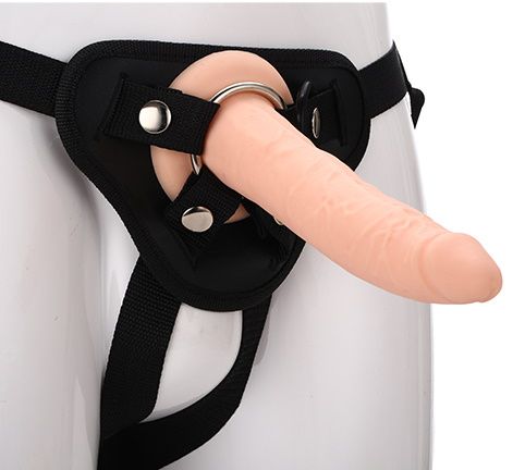 Телесный страпон на черных трусиках STRAP ON REAL DILDO - 20 см. - Dream Toys - купить с доставкой в Черкесске