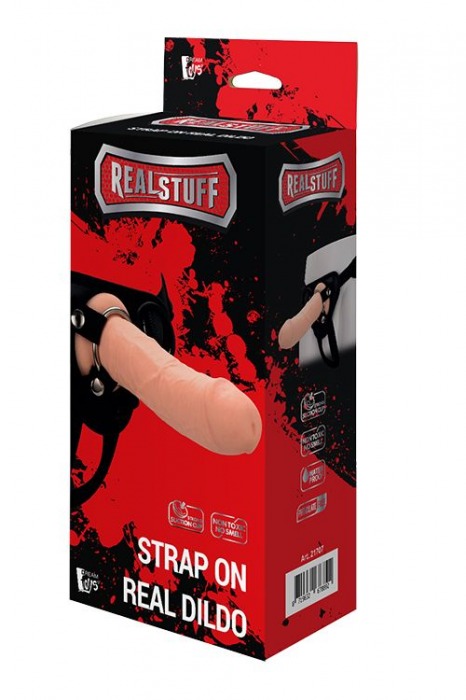 Черные трусики с телесной насадкой STRAP ON REAL DILDO - 21 см. - Dream Toys - купить с доставкой в Черкесске