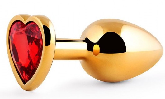 Золотистая анальная пробка с красным стразом-сердечком - 8 см. - Anal Jewelry Plug - купить с доставкой в Черкесске