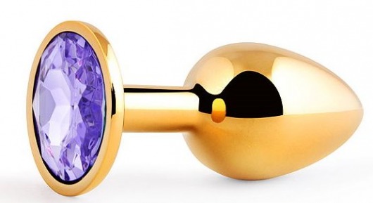 Золотистая анальная пробка с фиолетовым стразом - 7,2 см. - Anal Jewelry Plug - купить с доставкой в Черкесске