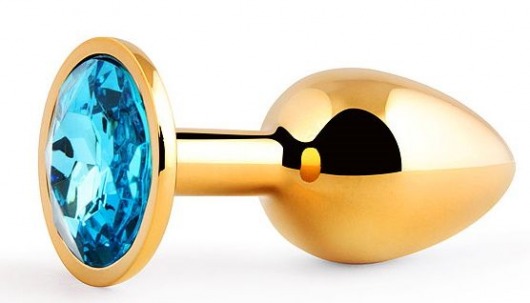 Золотистая анальная пробка с голубым стразом - 7,2 см. - Anal Jewelry Plug - купить с доставкой в Черкесске