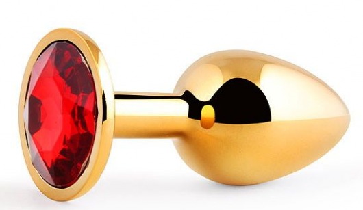 Золотистая анальная пробка с красным стразом - 7,2 см. - Anal Jewelry Plug - купить с доставкой в Черкесске