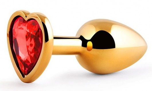 Золотистая анальная пробка с красным стразом-сердечком - 7 см. - Anal Jewelry Plug - купить с доставкой в Черкесске
