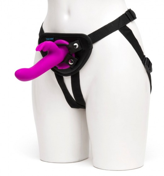 Лиловый страпон Rechargeable Vibrating Strap-On Harness Set - 17,6 см. - Happy Rabbit - купить с доставкой в Черкесске