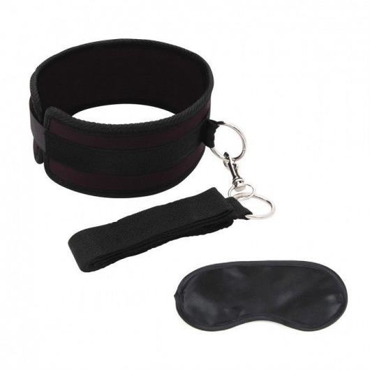 Черный ошейник с длинным поводком Collar and Leash Set - Lux Fetish - купить с доставкой в Черкесске