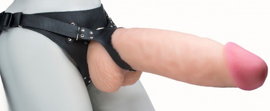 Телесный реалистичный фаллоимитатор на черных трусиках Real Big Strap-On - 34,5 см. - LOVETOY (А-Полимер) - купить с доставкой в Черкесске