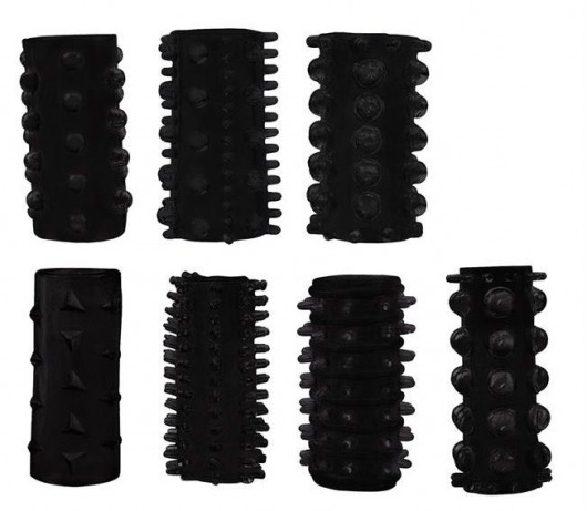 Набор из 7 черных насадок PENIS SLEEVES SET - Dream Toys - в Черкесске купить с доставкой