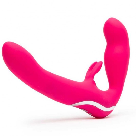 Ярко-розовый безремневой страпон Rechargeable Vibrating Strapless Strap-On - Happy Rabbit - купить с доставкой в Черкесске