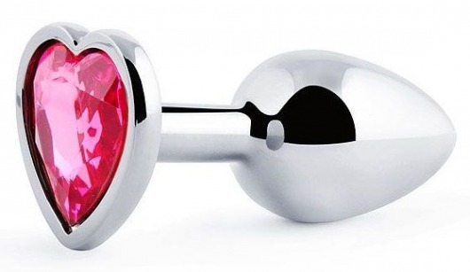 Серебристая анальная пробка с малиновым кристаллом-сердечком - 7 см. - Anal Jewelry Plug - купить с доставкой в Черкесске