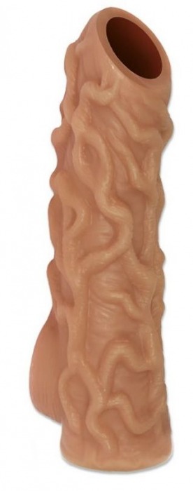 Телесная насадка с венками и открытой головкой Nude Sleeve M - 12 см. - KOKOS - в Черкесске купить с доставкой