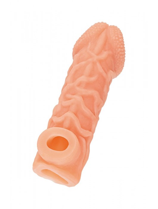 Телесная закрытая насадка с венками Cock Sleeve Size S - 13,8 см. - KOKOS - в Черкесске купить с доставкой