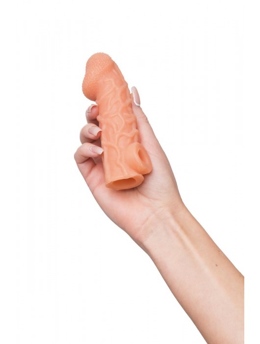 Телесная закрытая насадка с венками Cock Sleeve Size S - 13,8 см. - KOKOS - в Черкесске купить с доставкой