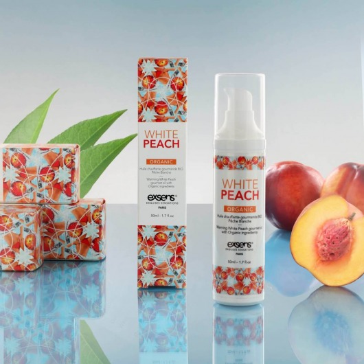 Разогревающее массажное масло Gourmet White Peach Organic с органическими ингредиентами - 50 мл. - Exsens - купить с доставкой в Черкесске