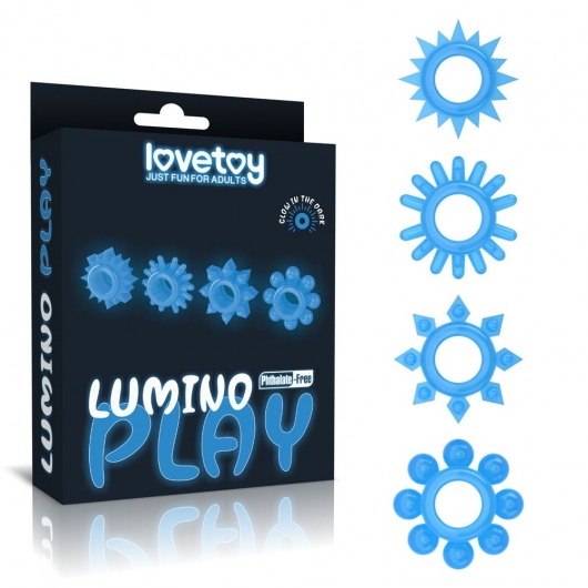 Набор из 4 голубых, светящихся в темноте эрекционных колец Lumino Play - Lovetoy - в Черкесске купить с доставкой
