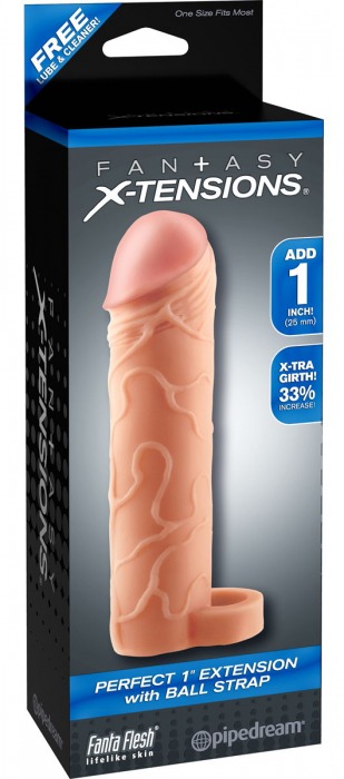 Телесная насадка с кольцом Perfect 1 Extension with Ball Strap - 17 см. - Pipedream - в Черкесске купить с доставкой
