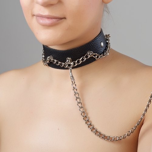 Чёрный ошейник из натуральной кожи - Sitabella - купить с доставкой в Черкесске
