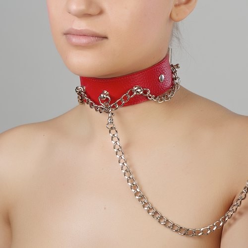 Красный ошейник из натуральной кожи - Sitabella - купить с доставкой в Черкесске