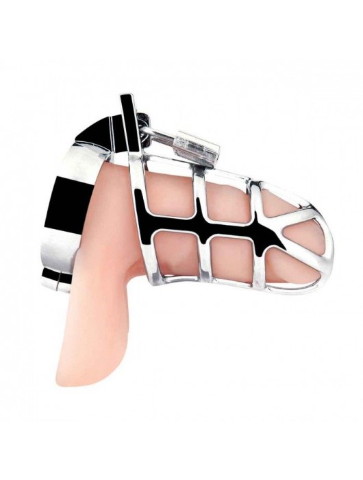 Серебристая металлическая клетка для члена с замком Enslave Cock Cage - BlueLine - купить с доставкой в Черкесске