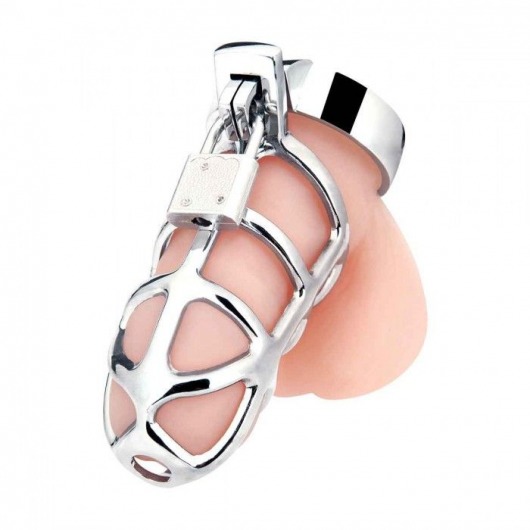 Серебристая металлическая клетка для члена с замком Enslave Cock Cage - BlueLine - купить с доставкой в Черкесске