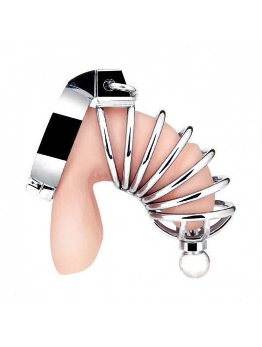 Серебристая клетка для члена Urethral Play Cage - BlueLine - купить с доставкой в Черкесске