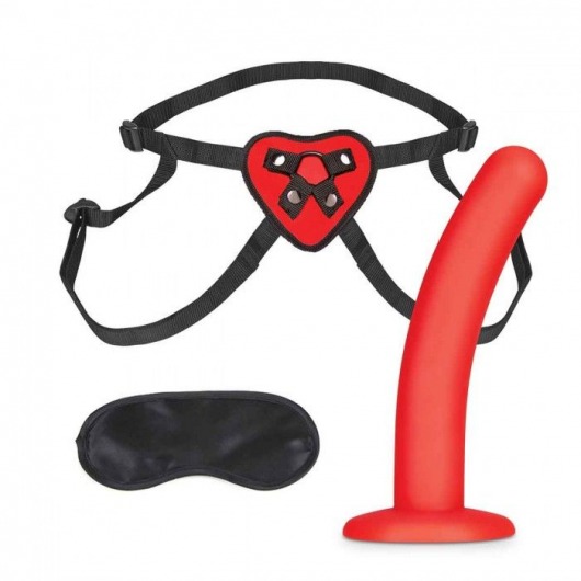 Красный поясной фаллоимитатор Red Heart Strap on Harness   5in Dildo Set - 12,25 см. - Lux Fetish - купить с доставкой в Черкесске