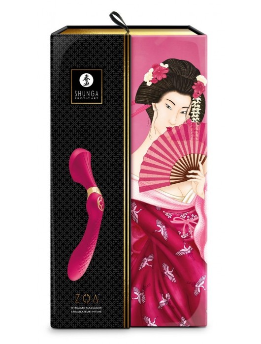 Малиновый двусторонний вибростимулятор ZOA - 26,5 см. - Shunga