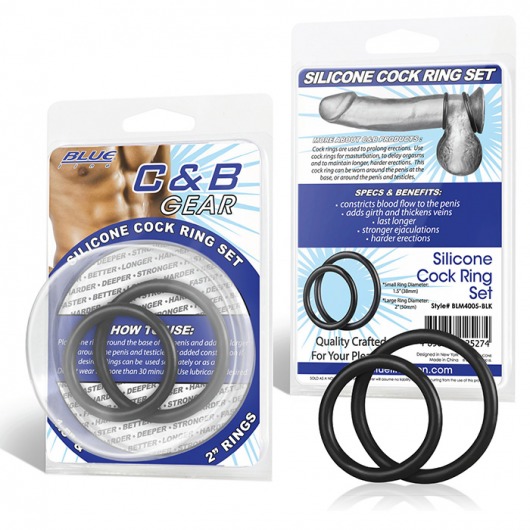 Набор из двух черных силиконовых колец разного диаметра SILICONE COCK RING SET - BlueLine - в Черкесске купить с доставкой