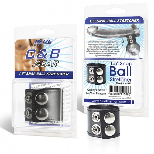 Хомут-утяжка для мошонки из искусственной кожи на клепках SNAP BALL STRETCHER - BlueLine - купить с доставкой в Черкесске