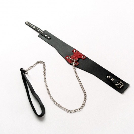 Черный широкий ошейник с красным декором и поводком - Crazy Handmade - купить с доставкой в Черкесске