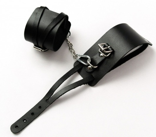 Черные кожаные оковы с креплением в виде веревочек - Crazy Handmade - купить с доставкой в Черкесске