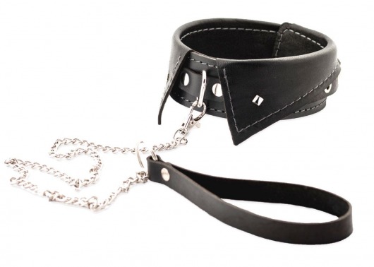 Черный ошейник-воротничок с металлическим поводком - Crazy Handmade - купить с доставкой в Черкесске