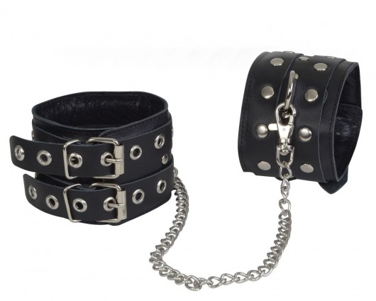 Чёрные кожаные оковы, соединенные цепочкой - Sitabella - купить с доставкой в Черкесске